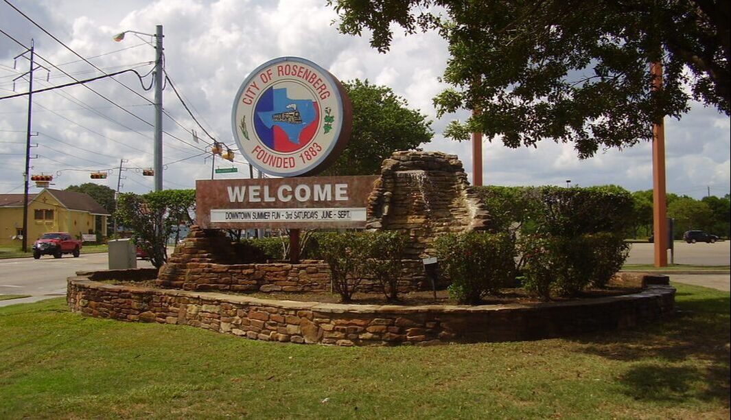 Welcome sign for the city of Rosenberg, Texas